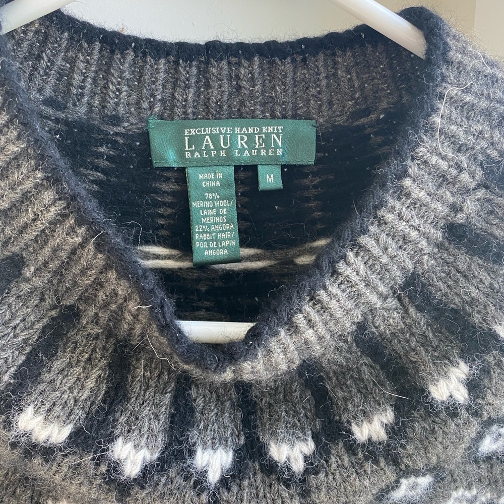 Ralph Lauren sweater. Black, grey and white . 78%merina wool, 22%ancora hair